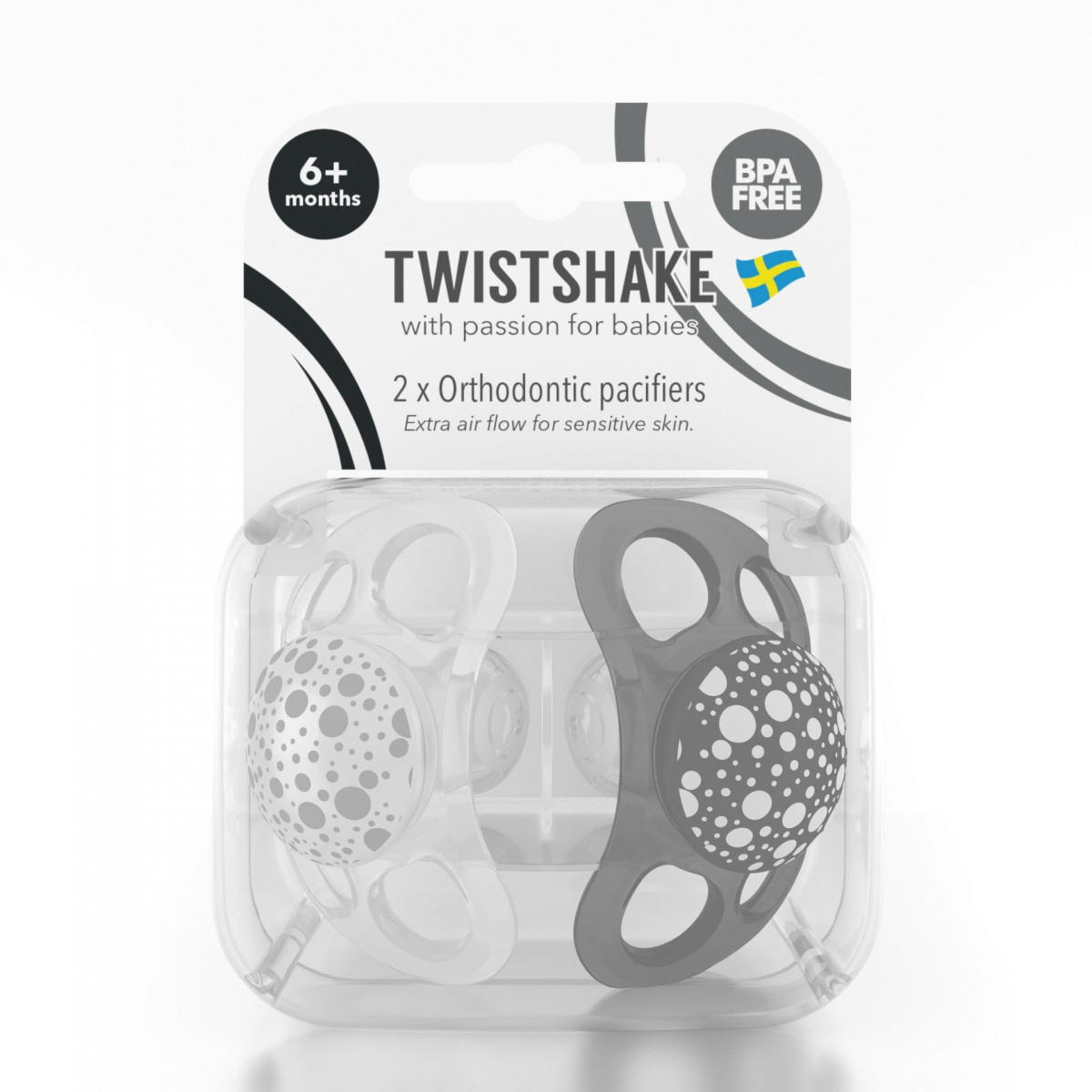 Пустышка Twistshake в наборе из 2 шт. Чёрно-белая. Возраст 6+m. Арт. 78092